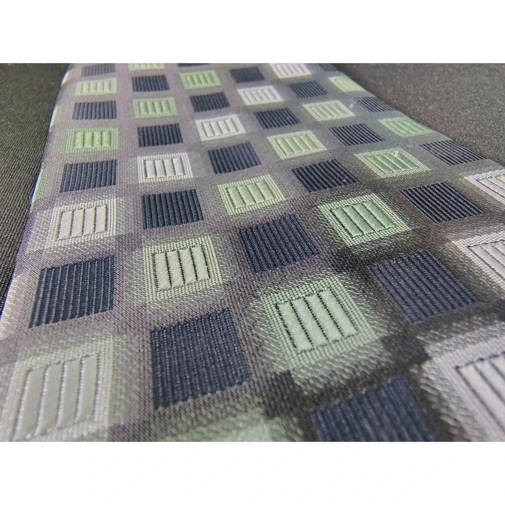 Alexander Julian Colours Tie Men Green Grey Checkered Grid Box Pattern Polyester